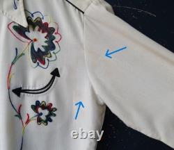 Vtg H Bar C California Ranchwear Pearl Snap Shirt Embroidered Smile 1950s L