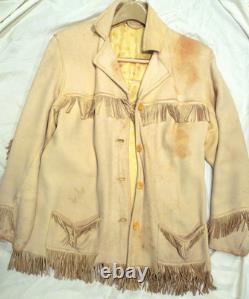 Vtg Handmade Women's Boho Cream Leather Western Fringe Jacket SZ L Good Cond