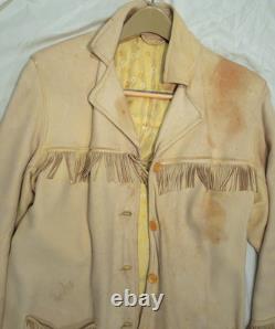 Vtg Handmade Women's Boho Cream Leather Western Fringe Jacket SZ L Good Cond