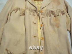 Vtg Handmade Women's Boho Cream Leather Western Fringe Jacket SZ L Good Cond