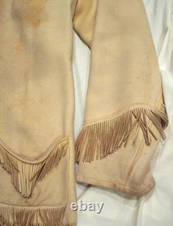 Vtg Handmade Women's Boho Cream Leather Western Fringe Jacket SZ L Good Cond