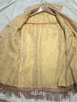 Vtg Handmade Women's Boho Cream Leather Western Fringe Jacket SZ L Good Cond
