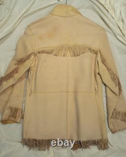 Vtg Handmade Women's Boho Cream Leather Western Fringe Jacket SZ L Good Cond