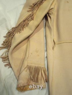 Vtg Handmade Women's Boho Cream Leather Western Fringe Jacket SZ L Good Cond