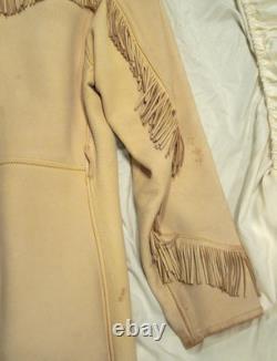 Vtg Handmade Women's Boho Cream Leather Western Fringe Jacket SZ L Good Cond