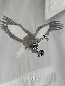 Vtg Karman Eagle White Western Pearl Snap Shirt White Piping Embroidery Large