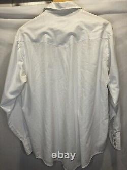 Vtg Karman Eagle White Western Pearl Snap Shirt White Piping Embroidery Large