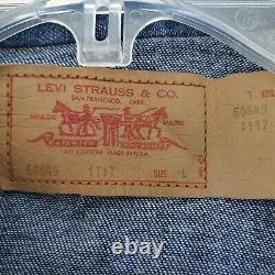 Vtg LEVI'S Sz L 60649 Orange Tab Pearl Snap Western Denim Shirt Leather Tag USA