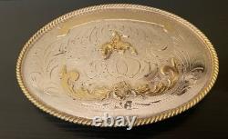 Vtg Large Heavy Alpaca Mexico Silver Trophy Belt Buckle Horse Rider