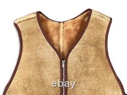 Vtg Leather Suede Sheepskin Shearling Fleece Vest Mens L Hunting Western Zip Up