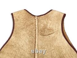 Vtg Leather Suede Sheepskin Shearling Fleece Vest Mens L Hunting Western Zip Up