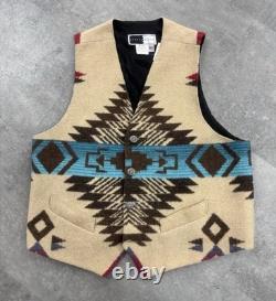 Vtg Men Women Large Western Vest Blanket Tribal Aztec Boho Artsy Wool Cowboy USA