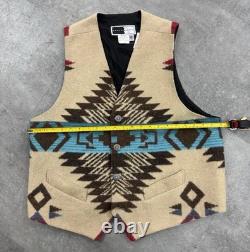 Vtg Men Women Large Western Vest Blanket Tribal Aztec Boho Artsy Wool Cowboy USA