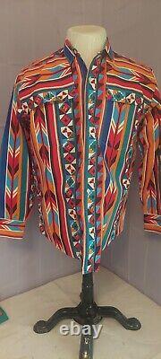 Vtg Men's Frontier Series Aztec Print Western Button Down Shirt L Multi Color