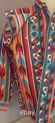 Vtg Men's Frontier Series Aztec Print Western Button Down Shirt L Multi Color