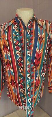 Vtg Men's Frontier Series Aztec Print Western Button Down Shirt L Multi Color