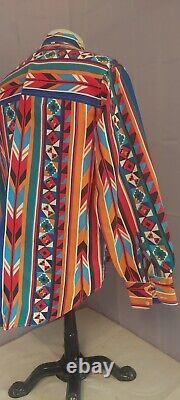 Vtg Men's Frontier Series Aztec Print Western Button Down Shirt L Multi Color