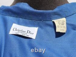 Vtg Mens 1970s Blue & White Christian Dior Designer Short Sleeve Collar Shirt