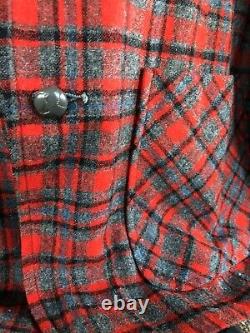 Vtg Mens Pendleton Wool 3 Button Red Sport Jacket Blazer Mens Sz L Large Plaid