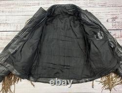 Vtg Native American Leather Fringe Western Jacket Coat Women's Sz L Boho Moto