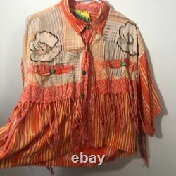 Vtg Paul Ropp Button Shirt One Size Old America Rayon 1989 Fringe Western Boho