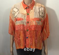 Vtg Paul Ropp Button Shirt One Size Old America Rayon 1989 Fringe Western Boho