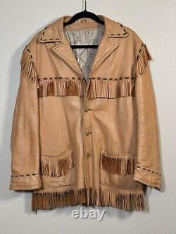 Vtg Rare Milfur Milwaukee Deerskin Leather Fringe Jacket Western Motorcycle Sz L