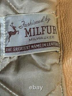 Vtg Rare Milfur Milwaukee Deerskin Leather Fringe Jacket Western Motorcycle Sz L