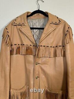 Vtg Rare Milfur Milwaukee Deerskin Leather Fringe Jacket Western Motorcycle Sz L