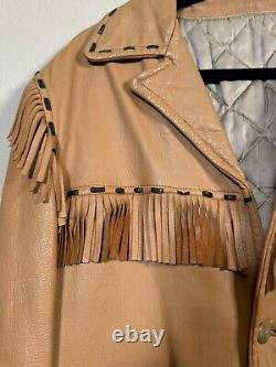 Vtg Rare Milfur Milwaukee Deerskin Leather Fringe Jacket Western Motorcycle Sz L