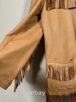 Vtg Rare Milfur Milwaukee Deerskin Leather Fringe Jacket Western Motorcycle Sz L