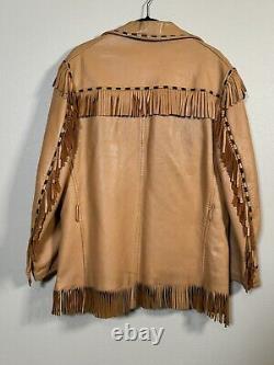 Vtg Rare Milfur Milwaukee Deerskin Leather Fringe Jacket Western Motorcycle Sz L