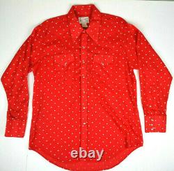 Vtg Rockmount Custom Fit Red Western Shirt with Stars M/L Slim 50s Cobain Grunge
