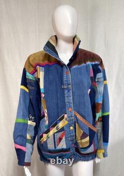 Vtg SFR Santa Fe Re-Creations Western Patchwork Suede Denim Jacket Cowgirl L