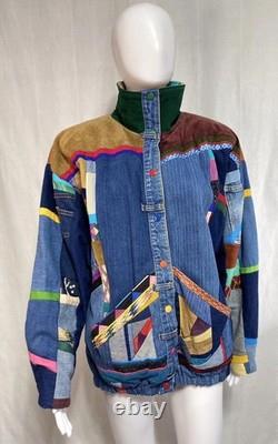 Vtg SFR Santa Fe Re-Creations Western Patchwork Suede Denim Jacket Cowgirl L