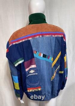 Vtg SFR Santa Fe Re-Creations Western Patchwork Suede Denim Jacket Cowgirl L