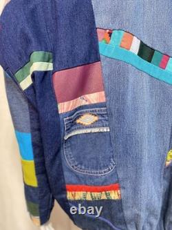 Vtg SFR Santa Fe Re-Creations Western Patchwork Suede Denim Jacket Cowgirl L
