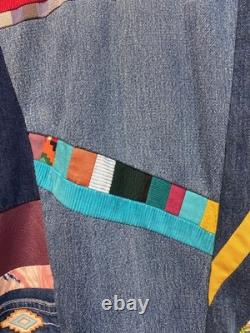 Vtg SFR Santa Fe Re-Creations Western Patchwork Suede Denim Jacket Cowgirl L