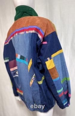 Vtg SFR Santa Fe Re-Creations Western Patchwork Suede Denim Jacket Cowgirl L