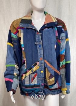 Vtg SFR Santa Fe Re-Creations Western Patchwork Suede Denim Jacket Cowgirl L
