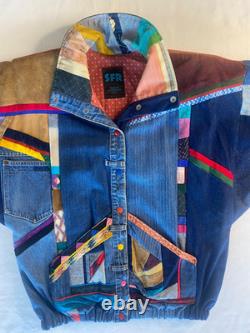 Vtg SFR Santa Fe Re-Creations Western Patchwork Suede Denim Jacket Cowgirl L