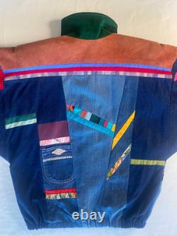 Vtg SFR Santa Fe Re-Creations Western Patchwork Suede Denim Jacket Cowgirl L