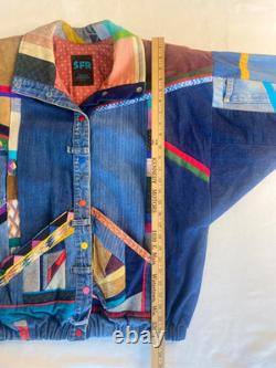 Vtg SFR Santa Fe Re-Creations Western Patchwork Suede Denim Jacket Cowgirl L