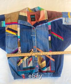 Vtg SFR Santa Fe Re-Creations Western Patchwork Suede Denim Jacket Cowgirl L