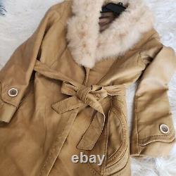 Vtg Scully Western Leather Trench Coat Women's 14 Fur Collar Penny Lane Belted