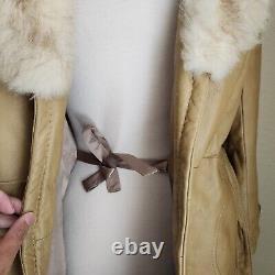 Vtg Scully Western Leather Trench Coat Women's 14 Fur Collar Penny Lane Belted