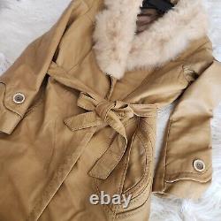 Vtg Scully Western Leather Trench Coat Women's 14 Fur Collar Penny Lane Belted