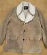 Vtg Sears Western Coat Suede Leather Jacket Sherpa Rancher Marlboro Man Lg Long