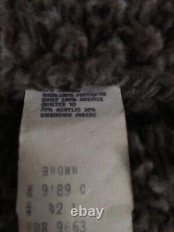 Vtg Sherpa Coat Mens Western Jacket Suede Leather Button Split Cowhide Brown 42L