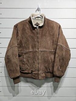 Vtg Suede Leather Sherpa Lined Mountain Western Rancher Coat Jacket Mens Large